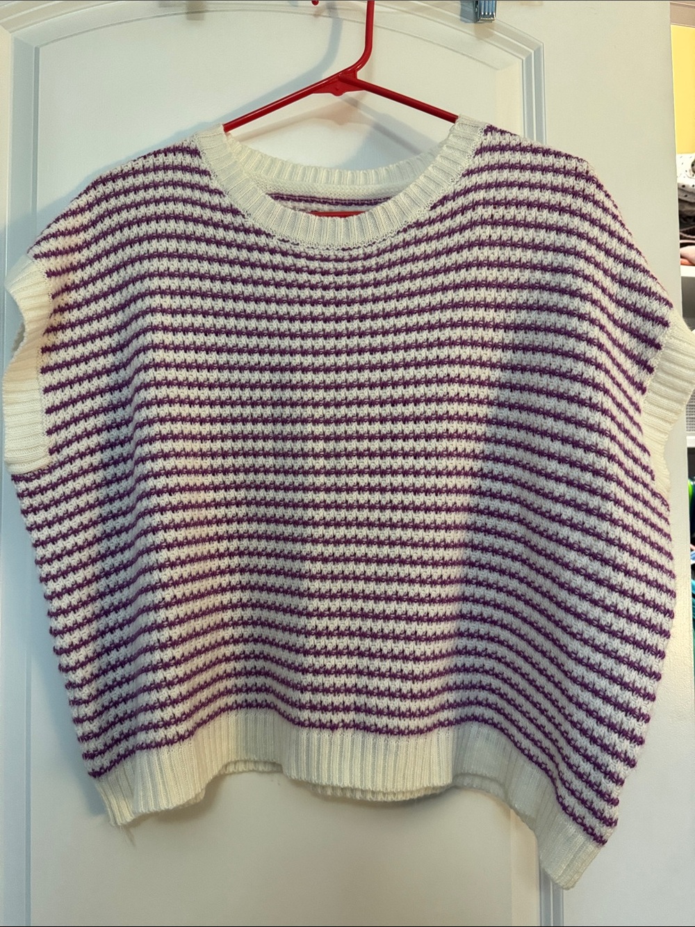 SHEIN Purple and White Striped Knit Crewneck Sweater